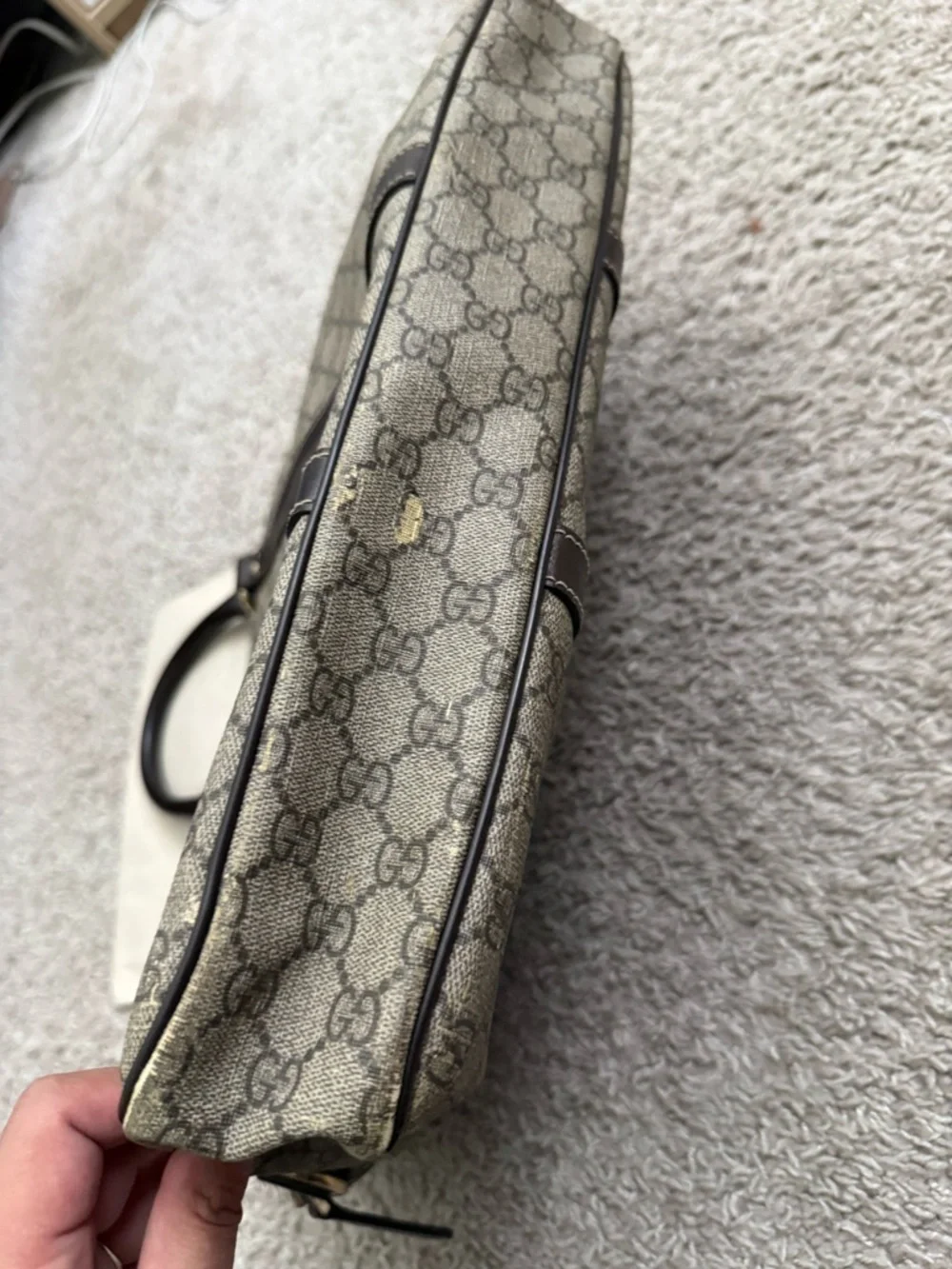 Gucci Beige Monogram Canvas Laptop Briefcase with Brown Trim